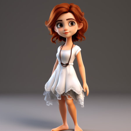 a 3d anime girl character, perfect for digital animation production. this adorable character embodies childlike innocence and charm, with a touch of biedermeier style. created using daz3d software, she features a light white and dark orange color scheme. the caricature-like figure is reminiscent of disney animation, while the use of the impasto technique adds depth and texture to her design. ai generatedの素材