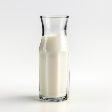 milk glass, a 3d model with an octane render style, is showcased in image0071. this stock image captures the essence of farm security administration aesthetics with its shallow depth of field and precisionist lines. against a white background, the milk glass exudes a timeless charm in beige, representing the period from 1970 to the present. ai generatedの素材