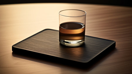 glass on table: a japanese-inspired photograph capturing the essence of tonalist skies and tonal sharpness. the brown and black hues create a clean and streamlined aesthetic, while the matte finish enhances the intensely detailed composition. ai generatedの素材