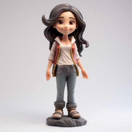 a little girl figurine brought to life from cartoons, featuring a realistic hyper-detailed rendering. this figurine showcases a unique blend of cartoonish character design inspired by the works of steve henderson and luca giordano. with a full-body representation, it beautifully combines elements from both eastern and western art styles, resulting in a captivating fusion. created by the talented artist temmie chang. ai generatedの素材