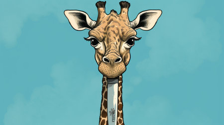 a giraffe donning a blue shirt and pink jacket, influenced by the artistic style of brian kesinger, showcases captivating facial expressions. the close-up reveals stunningly realistic blue skies backdrop, reminiscent of the works of gregoire guillemin and butcher billy. this remarkable piece signifies the mastery of realistic animal portraiture, combining fashion elements with intricate detail and emotional depth. ai generatedの素材