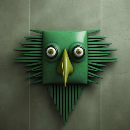 green bird figurine wall sconce, evgeni gordiets style, clemens ascher, didier lourenco, concrete, inventive character designs, spiky mounds, close-up shot. ai generatedの素材