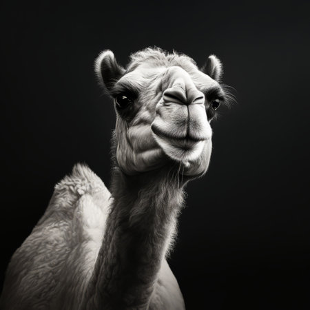 a black and white camel photo captures minimalist strokes with bold saturation, embodying lifelike accuracy. the image, a perfect blend of abstract minimalism and hyper, ai generatedの素材