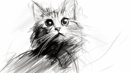 a black cat, portrayed in the style of abstract impressionism, gazes directly at the camera. this captivating sketch combines elements of ambient occlusion and flickr aesthetics, reminiscent of a storybook illustration. created using digital art techniques, the image showcases clean and sharp inking. shot on 70mm, this photo captures the essence of the enigmatic feline. ai generatedの素材