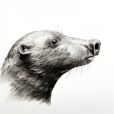 a black and white portrait of a walrus, with intricate details reminiscent of science fiction illustrations. the realistic painting captures the charming character of the animal, with broad palette knife marks adding texture. the editorial-style illustration features a reduction of the walrus's canine anatomy, resulting in a unique and captivating image. this uhd image is a, ai generatedの素材