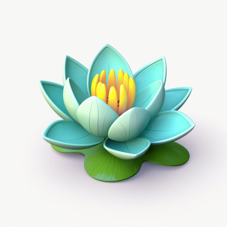 a vibrant 3d water lily, inspired by chinese iconography, featuring light turquoise and yellow hues. this stunning illustration captures the essence of 2d game art, bloomcore, and religious iconography. with its energy-filled and colorful design, this artwork is a perfect addition to any collection seeking simple yet captivating illustrations. ai generatedの素材