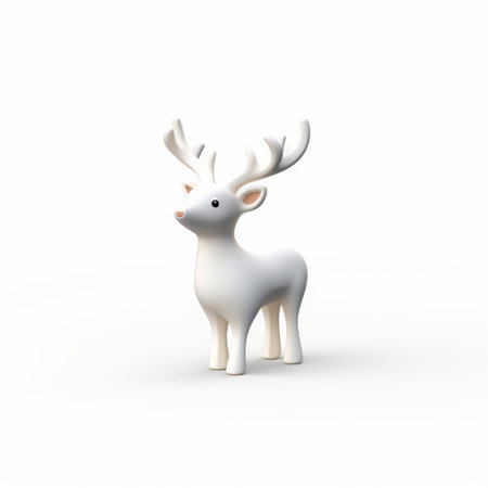 white plastic christmas deer, in a cartoonish character design reminiscent of mark ryden's style, is isolated on a white mdf background. rendered in unreal engine, this high-quality photo showcases the deer's matte finish and realistic chiaroscuro lighting. a playful addition to any holiday decor, this deer is sure to bring joy and whimsy to your space. keywords: plastic christmas deer, mark ryden, unreal engine, matteの素材