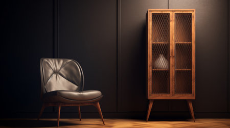 display cabinet with weaving leather elements - octane render - clean and elegant look - hyperrealistic - detailed textures - isolated on white background - high detail - 16k resolution, ai generatedの素材