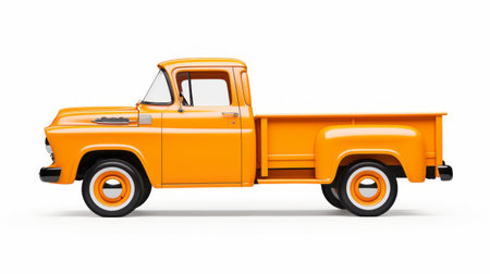 an orange pickup truck with a long yellow bed, showcased in a realistic and hyper-detailed rendering. this captivating 32k uhd image features tasteful use of negative space, smooth and polished lines, and clean and simple designs. the use of paper adds an artistic touch to this visually stunning depiction. ai generatedの素材