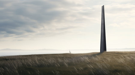 the photo showcases an infrared image of a statue of john f. kennedy, positioned next to a serene lake. the statue, created in the style of jessica rossier, embodies color field minimalism and draws inspiration from scottish landscapes. the composition also incorporates elements reminiscent of artists tami bone and martin puryear, featuring high horizon lines and a palette of light bronze and gray. ai generatedの素材