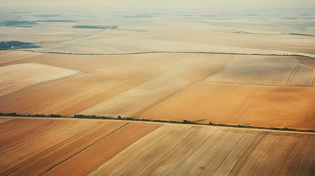 a plane gracefully glides over the fields, captured in an aerial photograph by the talented artist gediminas pranckevicius. the earth tone color palette enhances the serene beauty of the scene, while the panel composition mastery creates a visually captivating image. the shallow depth of field adds depth and dimension, and the juxtaposition of hard and soft lines creates a striking contrast. the golden hues addの素材