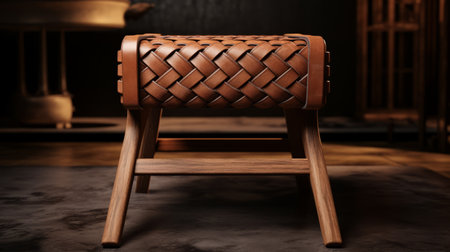 end table with weaving leather elements, designed with octane render for a clean and elegant look. hyperrealistic and detailed textures create a stunning final result. isolated on a white background, this high-detail chair boasts a resolution of 16k. ai generatedの素材