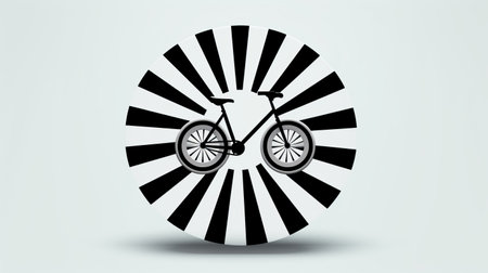 a round logo for bicycle design, featuring illusory realism and striped painting. the monochromatic shadows and surrealist-inspired elements create a unique aesthetic. the logo has a high contrast and depicts inclement weather, giving it a matte photo effect. perfect for bicycle enthusiasts looking for a distinctive and artistic design. ai generatedの素材