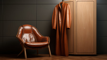 a hyperrealistic wardrobe design featuring weaving leather elements, created using octane render for a clean and elegant look. the wardrobe is showcased on a white background, allowing the high detail and intricate textures to stand out. with a resolution of 16k, this photo captures the fine craftsmanship and attention to detail of the chair. ai generatedの素材