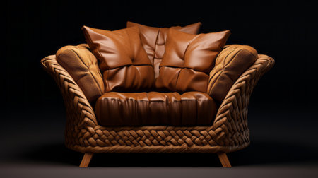 a hyperrealistic 16k resolution photo of a clean and elegant sofa design with weaving leather elements. created using octane render, the detailed textures give the chair a high level of realism. the sofa is isolated on a white background, showcasing its intricate details. ai generatedの素材