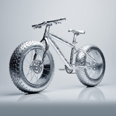 the art bike features a captivating metallic texture and is adorned with numerous wheels. inspired by the works of herb ritts, the bike showcases a unique blend of snow scenes and liquid metal aesthetics. this masterpiece draws inspiration from renowned artists such as grzegorz domaradzki, miwa komatsu, and the konica big mini. ai generatedの素材