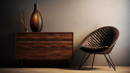 a hyperrealistic dresser with weaving leather elements, designed using octane render for a clean and elegant look. the dresser is isolated on a white background, showcasing its high detail and intricate textures. this 16k resolution photo captures the beauty and craftsmanship of the dresser, making it a stunning addition to any interior design. ai generatedの素材