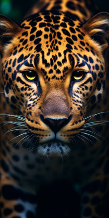 a stunning wallpaper featuring the captivating eye of a leopard. this hdr image, inspired by the style of matthias haker, showcases the distinct facial features of the leopard. ingrid baars' chiaroscuro portraitures influence the contrasting lights and darks, creating a photorealistic wildlife art piece reminiscent of thai art. ai generatedの素材