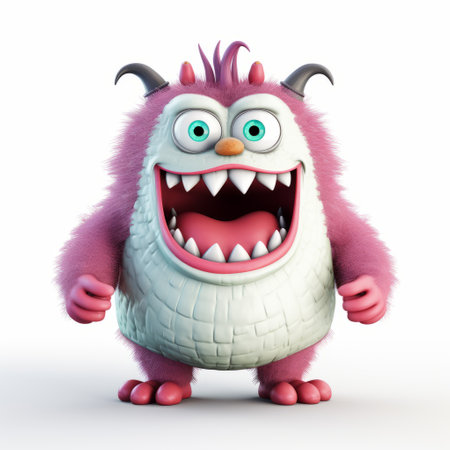 a cartoon monster with detailed character expressions is depicted on a white background. created in the style of daz3d, the monster features light white and light magenta colors. the image was captured using a sony alpha a7 iii camera, with a lensbaby composer pro ii with edge 50 optic lens. the monster resembles a manticore, showcasing dark pink and white hues. ai generatedの素材