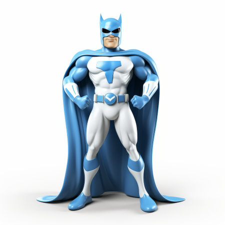 3d comic book batman statue on a white background, featuring a powerful symbolism and strong facial expression. the statue showcases technological marvels and is designed in a bold figurative style with light blue and white colors. this contest-winning piece is a true marvel, capturing the essence of batman's strength and determination. ai generatedの素材