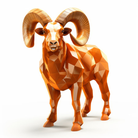 3d rendered illustration of a ram in a light bronze and orange style, showcasing intricate geometric vectors. the image captures the essence of animals with a touch of outlandish energy. the precisionist approach and unmodulated color add depth to the artwork. the white background enhances the focus on the intricate details. this captivating image can be found on flickr. ai generatedの素材