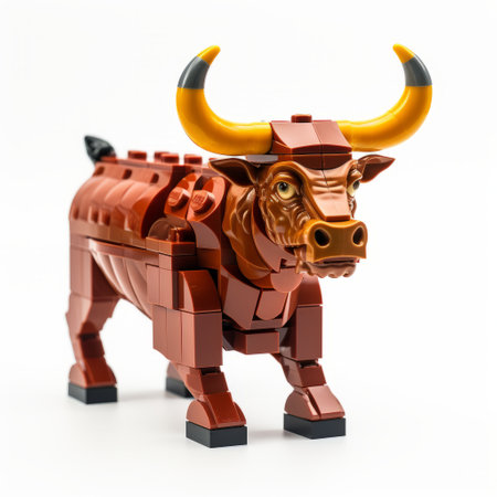 a bull with a red, futurist mechanical precision style stands out in this photo. the dark orange and light brown tones create a visually striking image with a low depth of field. the eco-friendly craftsmanship is evident in the bold color blocks, while the traditional chinese influence adds a unique touch. shot at iso 200. ai generatedの素材
