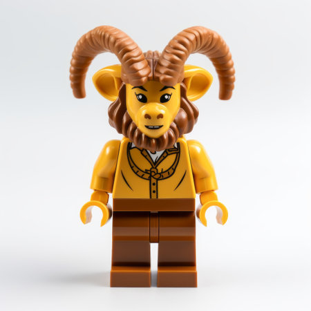 a lego miniature of a big horn wolf, featuring intricate details and a dark yellow color scheme. the mythical portraiture style showcases expressive character faces, with influences from afro-caribbean culture and jewish themes. the twisted characters exhibit elements of gender bending, creating a unique and captivating visual experience. ai generatedの素材