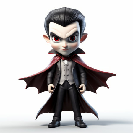 davina, a 3d illustration by freestyle 3d studios, showcases a halloween-themed, cartoonish character design. with a dark red and black color scheme, davina exudes a handsome yet eerie vibe. the contrasting shadows add depth to the image, while the toy-like proportions give it a unique charm. inspired by victoria goth aesthetics. ai generatedの素材