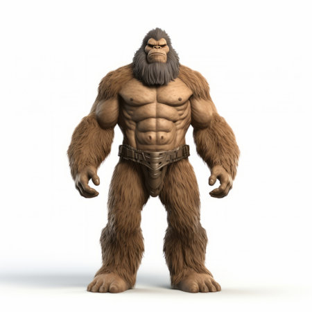 the photo features character model 1 bigfoot, a highly detailed illustration in a dark beige and white color scheme. this dc comics and national geographic-inspired image is captured in stunning 8k resolution, showcasing the sparse and aurorapunk aesthetic. ai generatedの素材
