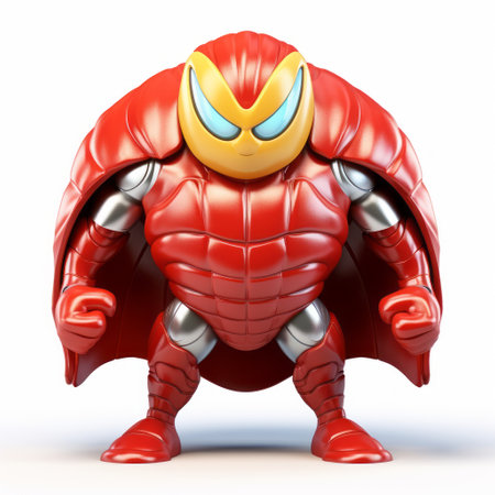 iron man marvel comic book mini figure, rendered in maya, showcases colorful biomorphic forms and aggressive digital illustration. the polished metamorphosis of the figure highlights its raw vulnerability, while the shiny eyes add a captivating touch. the isolated figures create a visually striking composition. ai generatedの素材