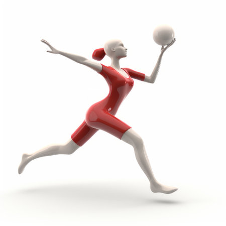 a woman is depicted in this stock vector illustration, wearing vibrant red attire for volleyball training. the illustration is rendered in the style of unreal engine, showcasing graphics reminiscent of xbox 360. the artwork is influenced by the works of doug hyde and features elements of porcelain and bone. the image captures a sense of speed and motion. this illustration is available under the creativeの素材