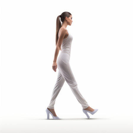 a woman walks gracefully in a stunning white dress, showcasing the beauty of reductionist form. this captivating photo, captured in 8k resolution, employs photo-realistic techniques to bring out every intricate detail. the cleancore aesthetic and high definition quality enhance the visual impact, while the concept of body extensions adds a touch of intrigue. inspired by the artistic movement of hurufiyya, this image is a trueの素材