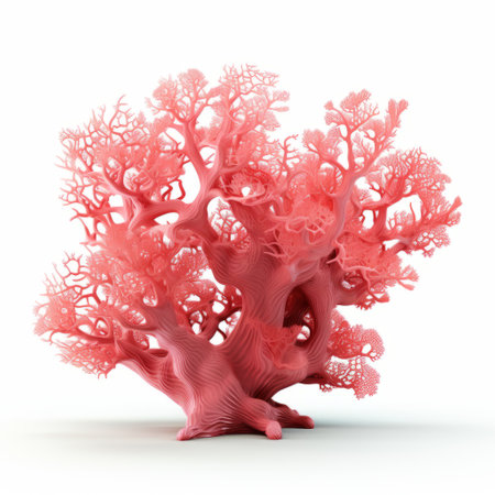 a coral 3d model featuring surreal organic shapes with layered translucency. the model showcases a light red color scheme and realistic color schemes. the twisted branches add an intriguing element to the design. against a white background, the densely patterned imagery creates a visually captivating scene. ai generatedの素材
