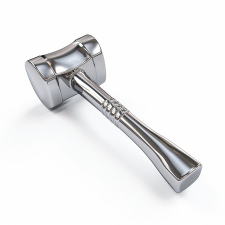 a stainless steel hammer with a plastic handle is depicted in this highly detailed and realistic photograph. the hammer shines with a glossy finish, while the white background adds to its overall aesthetic. the photo, rendered using octane render, has a matte quality that enhances the emphasis on the hammer's facial expression. ai generatedの素材
