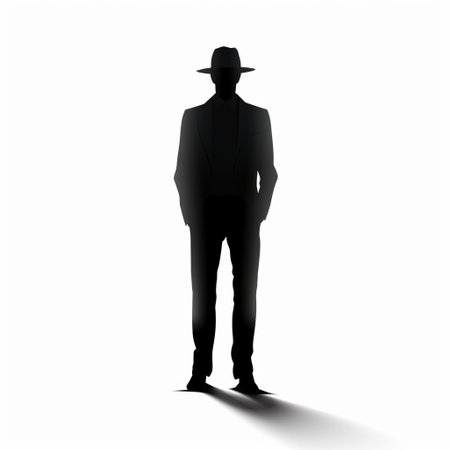 a silhouette illustration of a man on a white background, showcasing mysterious elegance and inspired by jewish culture themes. the intense shadows and digitally enhanced details create a captivating visual. this normcore style artwork, created using sheet film, captures psychological phenomena in a unique and thought-provoking way. ai generatedの素材