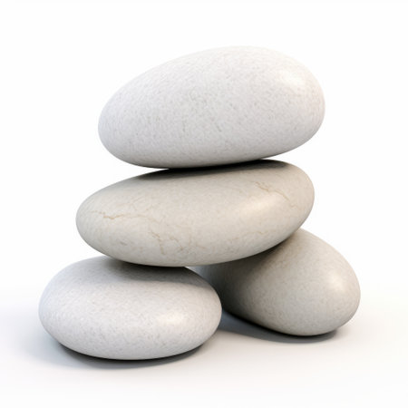 a stack of white stones, resembling realistic renderings of the human form, is showcased on a white background. this creative commons attribution image captures the lifelike accuracy of the stone sculptures, which exhibit elements of stonepunk and balance. the spherical shapes and back button focus add an intriguing touch to this visually captivating composition. ai generatedの素材