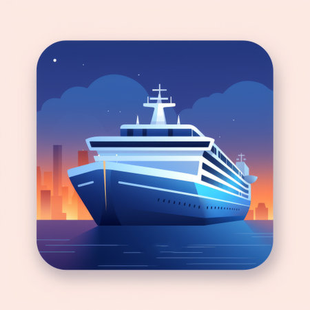 a small seascape featuring a ship far out at sea, showcasing a graphic design flair. the elegant cityscapes, celebrity and pop culture references, and carnivalcore elements add a unique touch to the streamlined design. captured using fujifilm superia, the photo offers a flat perspective that enhances its artistic appeal. ai generatedの素材