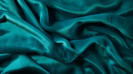 a close-up photo showcasing a stunning blue satin fabric, reminiscent of the elegant teal shade. the image captures the essence of serge marshennikov's style, with graceful curves and subdued, softly luminous colors. the fabric exhibits a beautiful blend of dark green and light cyan tones, creating a captivating visual experience. ai generatedの素材