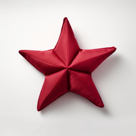 red star-shaped pillows, flat and isolated on a white background. this flat vector image captures the essence of sculptural assemblages. the photo was taken with a nikon d750 camera and softbox lighting, resulting in meticulous photorealistic still lifes. these pillows are part of a textile installation by the stars art group xing xing, showcasing their unique ssaku hanga style. ai generatedの素材