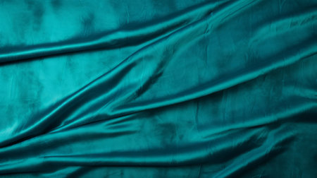 a photo of a slumped-draped fabric background in a bright turquoise color. the background has a dark silver and dark emerald style, resembling the artistic influence of the gutai group. the luxurious fabric has a bronze patina, with flowing fabrics in shades of dark pink and turquoise. ai generatedの素材