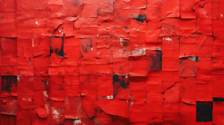 red acrylic on board painting titled "my love for you" by nicolas de stael. this high-quality photo captures the artist's unique style of mimicking ruined materials through repetition and accumulation. the use of paper and contrasting backgrounds adds texture to the composition. ai generatedの素材
