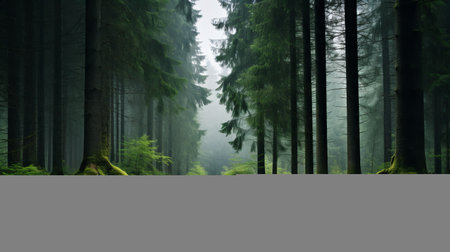 a forest path emerges through the mist in this captivating wallpaper by ilovach odchwyczka. captured in the style of the zeiss batis 18mm f2.8 lens, the highly detailed environment showcases isolated landscapes in shades of dark green and green. with spectacular backdrops and expert post-processing, this wallpaper is available in stunning 8k resolution. ai generatedの素材