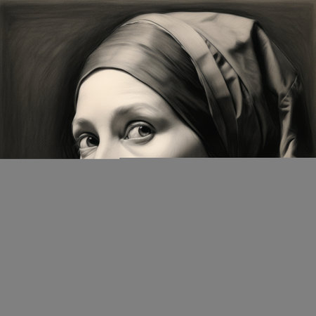 a mesmerizing portrait of linda, reminiscent of leonardo da vinci's charcoal drawings. the weathered face is meticulously captured, showcasing the mastery of chiaroscuro. the intense gaze and subtle shading bring life to the drawing, evoking a sense of timelessness and wisdom. against a monochromatic background, the intricate details of the subject take center stage. ai generatedの素材
