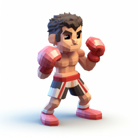 a voxel art style character of a boxer, inspired by tetsuya nomura's playful cartoon illustrations. this uhd image showcases the innovative techniques used to create the xbox 360 graphics, reminiscent of armand guillaumin's artistic style. ai generatedの素材