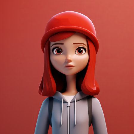 a lady with vibrant red hair is depicted in this 3d animation. the character design follows a normcore style, with a cartoonish touch. the inspiration from the rinpa school is evident in the artwork. the photo, captured using provia, showcases a warm tonal range. the simplistic characters come to life in this 32k uhd image. ai generatedの素材