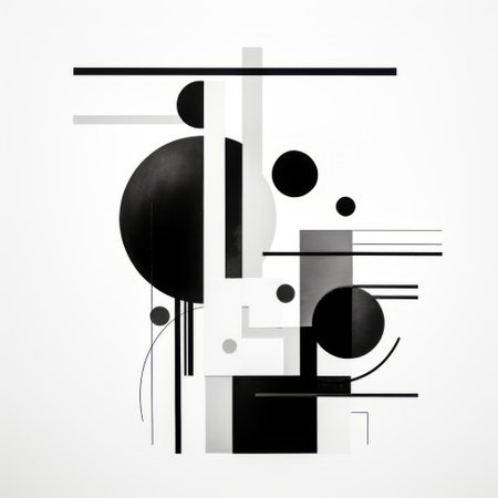 a black and white grayscale graphic design drawing by mrs. patel, showcasing the influence of bauhaus style. this simplistic vector art features mechanized forms, transparency, and opacity. the classic and traditional composition adds depth to the overall design. ai generatedの素材
