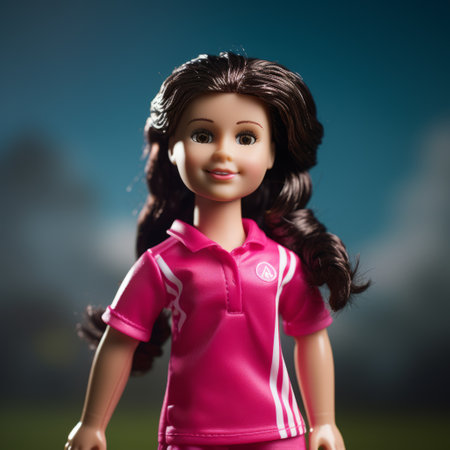 a playmobil female doll, captured in a uhd image, gazes backwards with a joyful and optimistic expression. this outrun-inspired scanner photography showcases the doll's highly realistic features and meticulous detail. with a touch of princesscore, this photo exudes a whimsical charm that is sure to captivate. ai generatedの素材