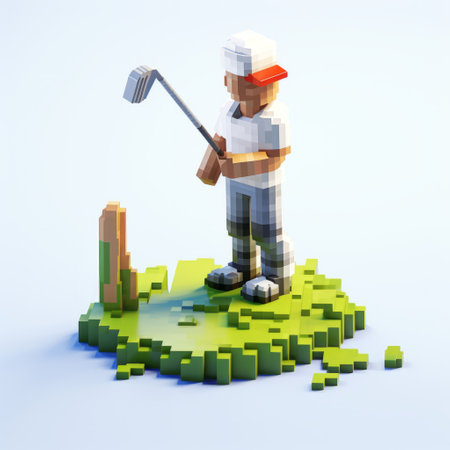 a pixel art illustration of a golf character, created in the style of tilt-shift photography. inspired by the works of juan van der hamen and paul corfield on flickr, this artwork mimics the appearance of ruined materials. the installation creator has skillfully incorporated realistic and naturalistic textures into the design. ai generatedの素材