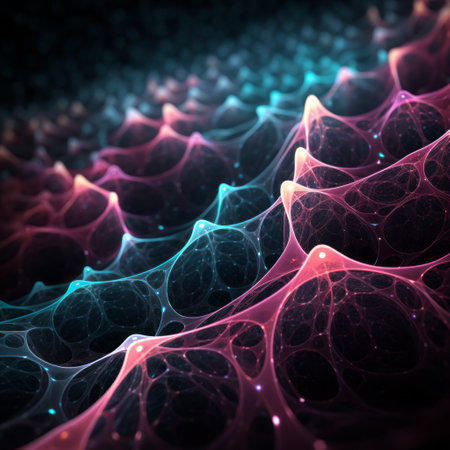 a detailed drawing of a purple and pink spiral on a dark black background, resembling molecular structures. the vibrant colors of light aquamarine and red add depth to the image. the shallow depth of field creates a mesmerizing effect, while the wavy resin sheets and infinity nets give it an otherworldly feel. this artwork captures the essence of depth and mystery. ai generatedの素材