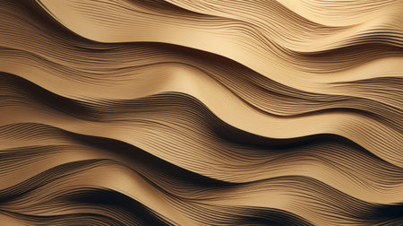 wavy wooden texture in the shape of waves on a black background, resembling book art installations. the texture features a combination of dark beige and light beige tones, creating a realistic landscape with soft, tonal colors. this innovative page design by carl kleiner showcases multi-layered figures and detailed marine views. ai generatedの素材
